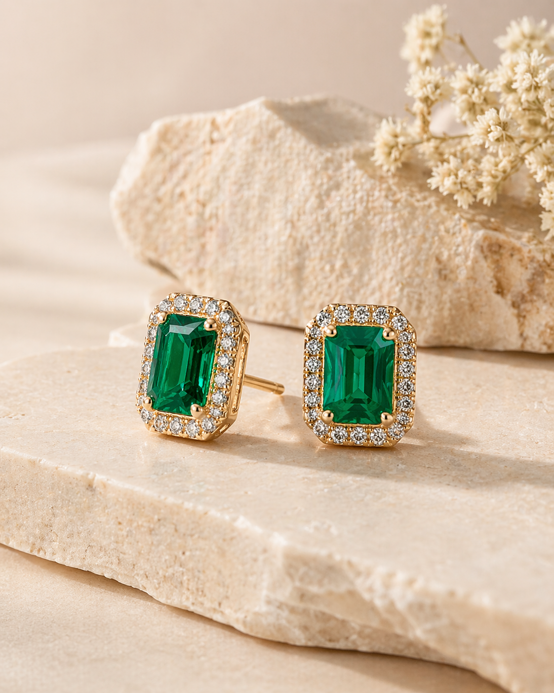 Petite Round Emerald Stud Earrings in Gold