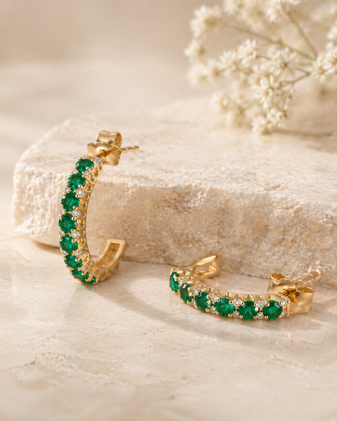 Gold Earrings with Emerald Accents