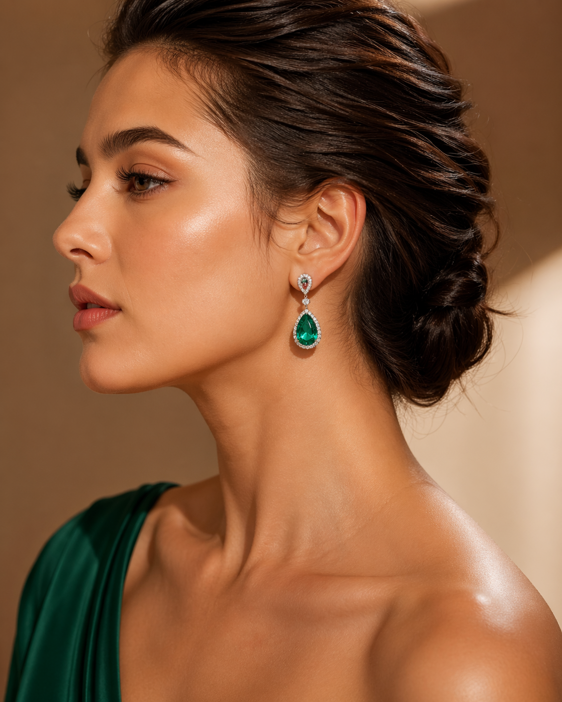 Model wearing emerald jewelry lifestyle image 6